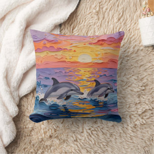 Coussin Dauphins et vagues océaniques en impasto  