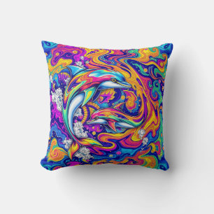 Coussin Dauphins psychédéliques dans les tourbillons océan