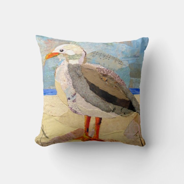 Coussin DB - art de collage de mouette (Recto)