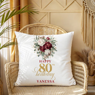 Coussin de 80e anniversaire bordeaux rouge profond