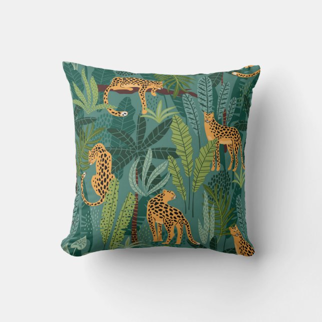Coussin De Beaux Leopards Et Feuilles Tropicaux (Recto)