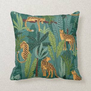 Coussin De Beaux Leopards Et Feuilles Tropicaux