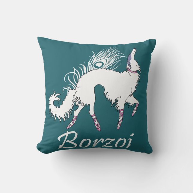 Coussin de Blanc-Teal de ballet de barzoï (Recto)