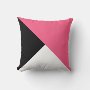Coussin de bloc de couleur rose noir blanc diagona