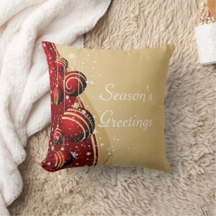 Coussin de Bonnes Fêtes Gold Red Baubles