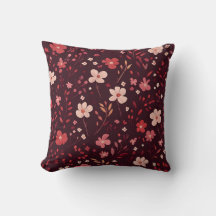 Coussin de Bourgogne avec motif floral rose et bla