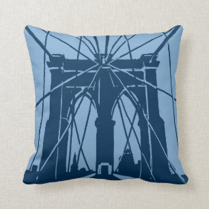 Coussin De Brooklyn de pont de carreau bleu profondément