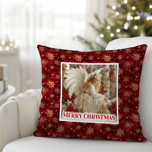 Coussin de cadeau victorien d'ange rouge et or joy