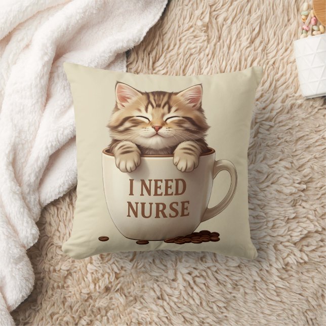 Coussin de café drôle en forme de chat, cadeau pou (Couverture)