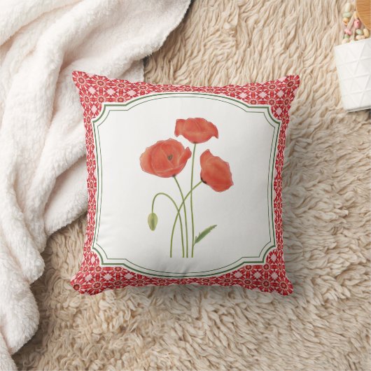 Coussin de campagne aux coquelicots rouges d'été (Couverture)