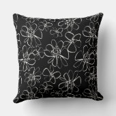 Coussin de canapé floral noir et blanc contemporai (Verso)
