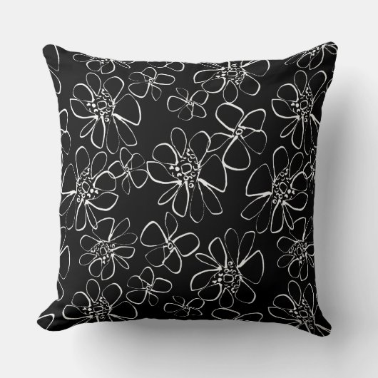 Coussin de canapé floral noir et blanc contemporai (Recto)