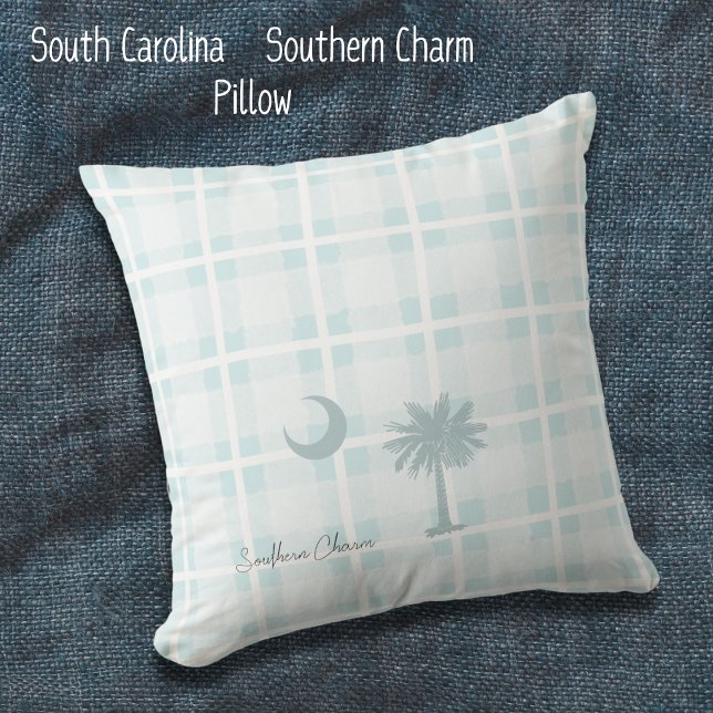 Coussin de Caroline du Sud personnalisé avec lune  (South Carolina Flag, Southern Charm Throw Pillow. A simple rustic design perfect for any family room)