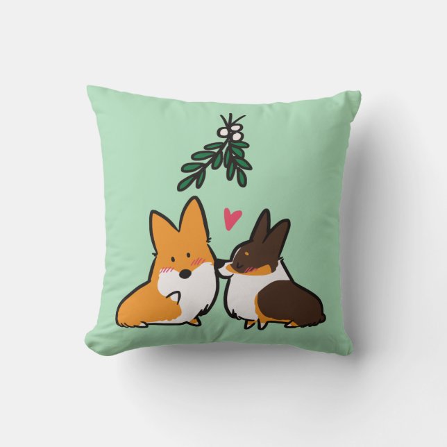 Coussin de carré de corgi de baiser de gui (Recto)