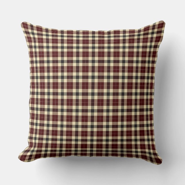 Coussin de Carré Tartan noir et Bourgogne (Recto)