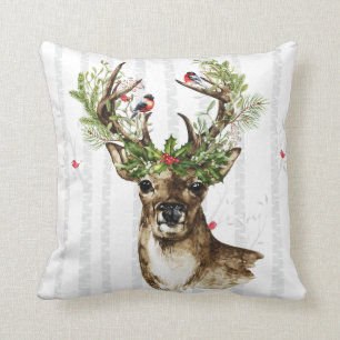 Coussin de cerfs communs de Noël de région boisée