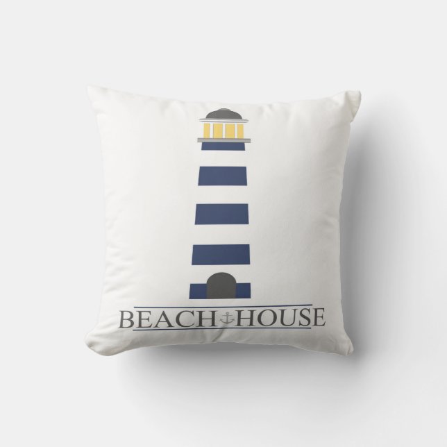 Coussin de Chambre de plage. Phare de bleu marine (Recto)