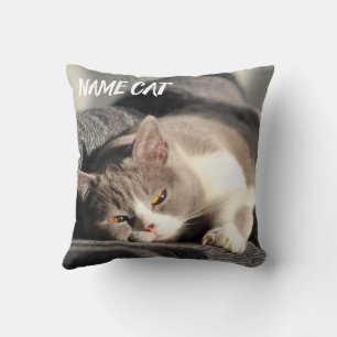Coussin de chat imprimé avec le nom du chat (2 côt