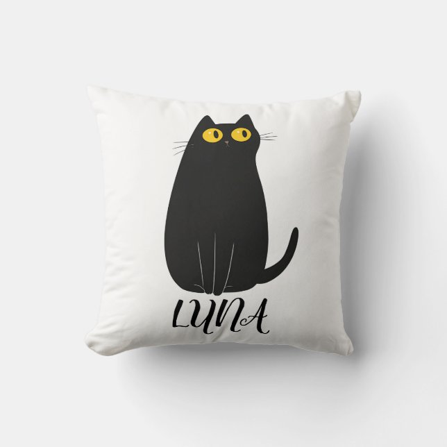 Coussin de chat noir personnalisé avec nom (Recto)