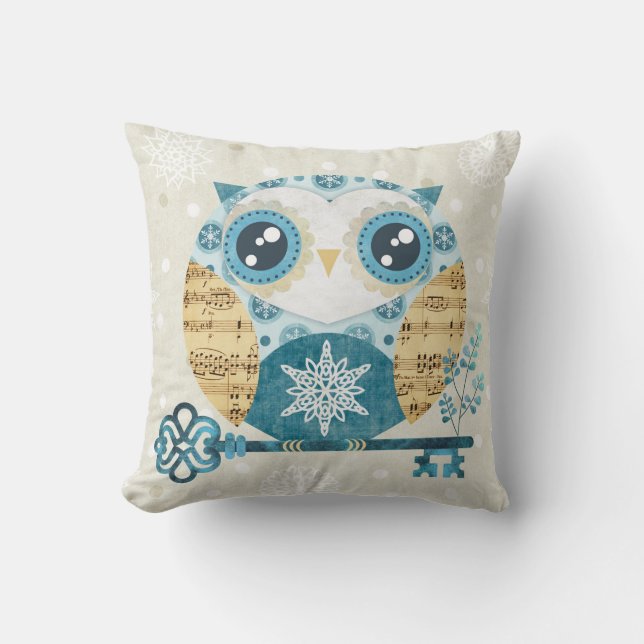 Coussin de chouette de merveilleux hiver (Recto)