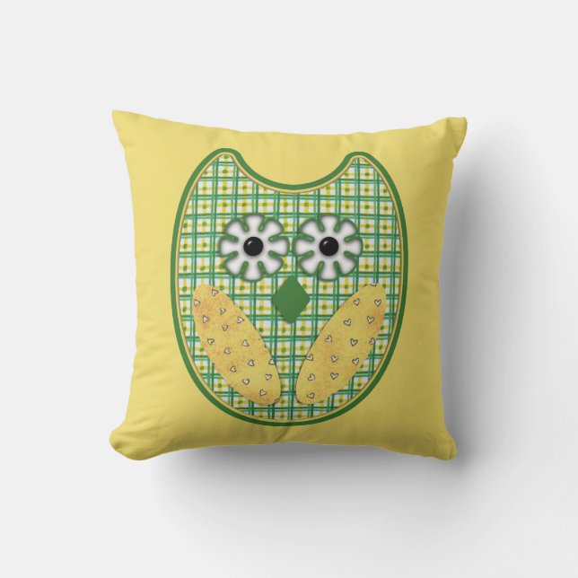 Coussin De Chouette Verte Et Jaune (Recto)