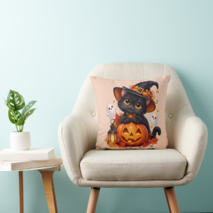 Coussin de citrouille Halloween Black Cat