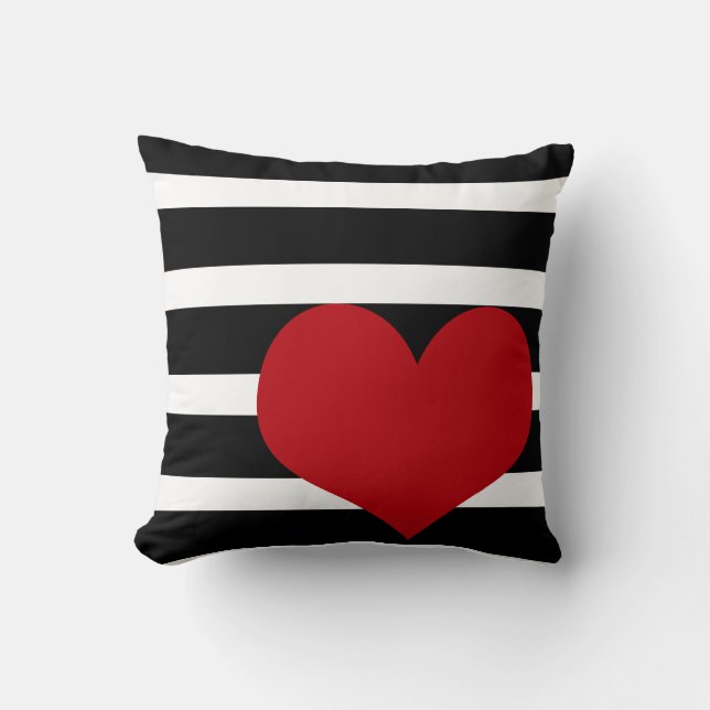 Coussin de coeur avec bandes noires et blanches |  (Recto)