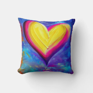 Coussin de coeur jaune et rose
