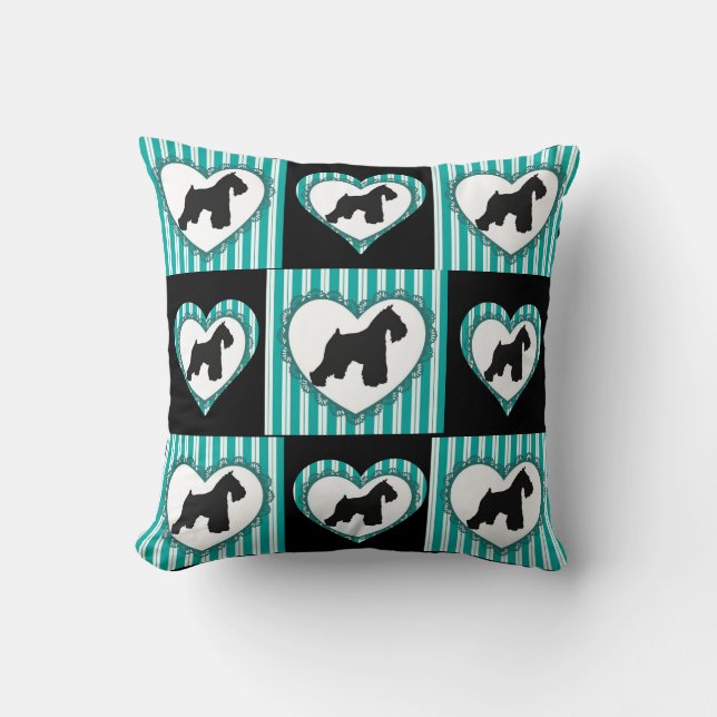 Coussin de coeurs et de rayures de Schnauzers (Recto)
