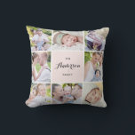 Coussin de Collage de photos de famille Carré rose<br><div class="desc">Affichez les meilleurs souvenirs de votre famille avec ce coussin de huit photos moderne et élégant. Personnalisez avec vos photos préférées. Ce sera également parfait pour comme collage photo mariage et collage photo bébé.</div>
