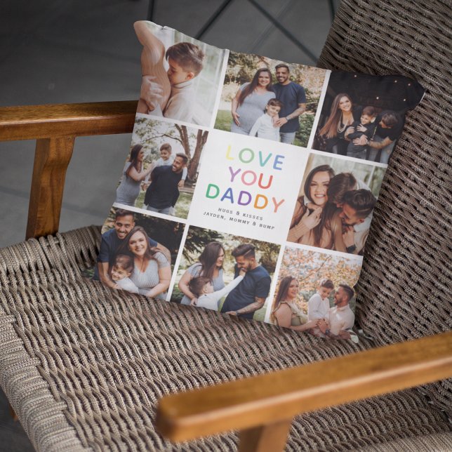 Coussin de collage photo "JE T'AIME PAPA" (Cute Keepsake LOVE YOU DADDY Photo Collage Pillow)