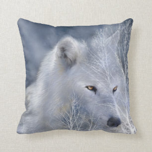 Coussin de concepteur d'art de loup blanc
