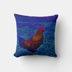 Coussin de coq arc-en-ciel bleu électrique