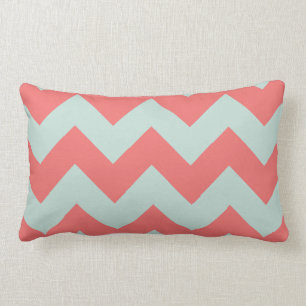 Coussin de corail et de menthe vert Chevron