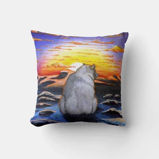 Coussin de coucher du soleil d'ours blanc (Recto)