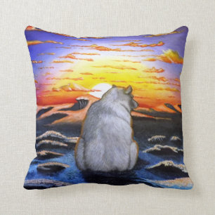 Coussin de coucher du soleil d'ours blanc