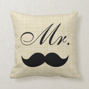 Coussin de couple, M. w Mustache noire sur parchem