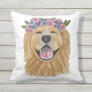 coussin de couronne de fleur de golden retriever