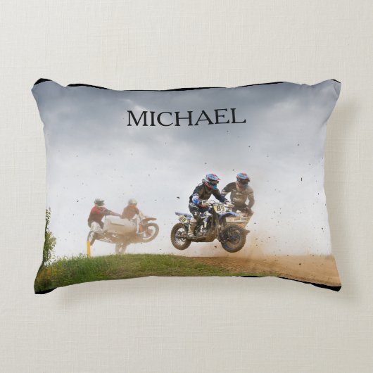 Coussin de course Motocross avec nom d'enfant. (Devant)