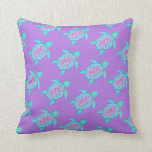 Coussin de coussin d'art de tortue à motif bleu aq