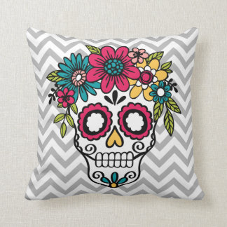 Coussin de crâne de sucre, jour des morts, fleurs