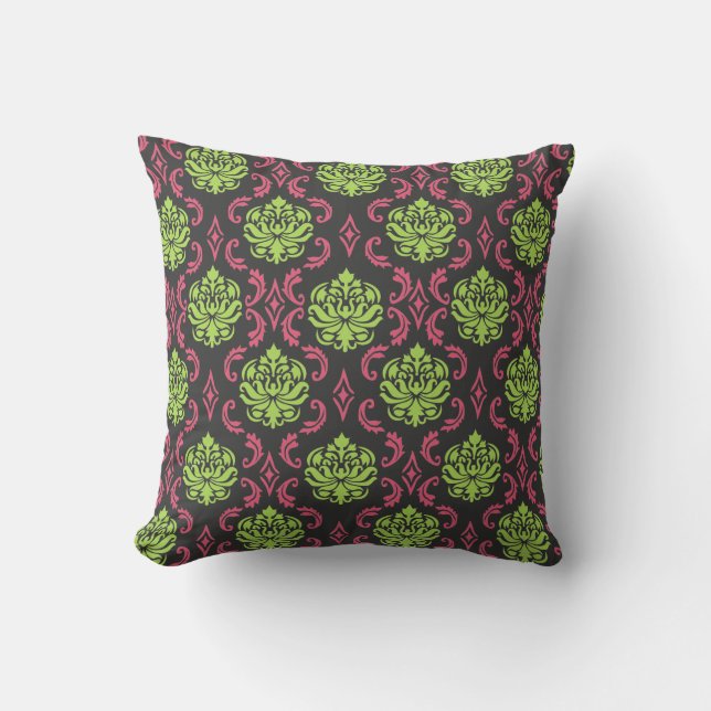 Coussin de damassé - coussin de roses indien, vert (Recto)