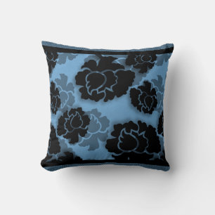 Coussin de décadence florale grungy, Bleu