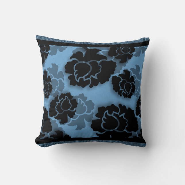 Coussin de décadence florale grungy, Bleu (Recto)