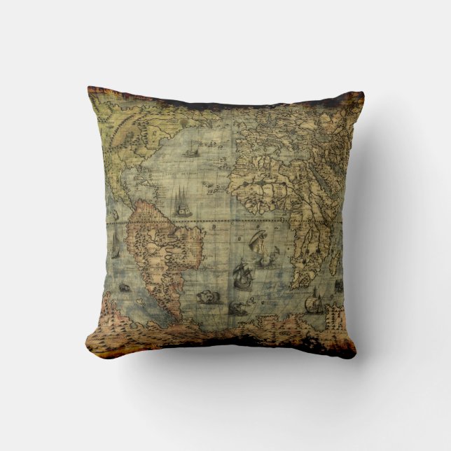 Coussin de déco de la carte de l'ancien monde (Recto)