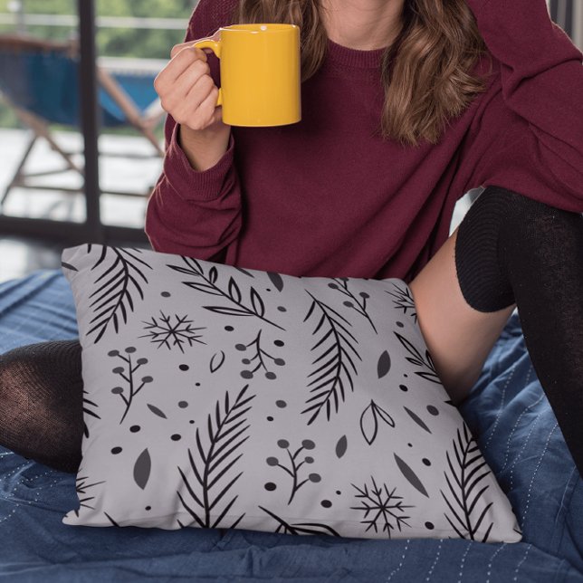Coussin de décoration botanique d'hiver – Gris (Créateur téléchargé)