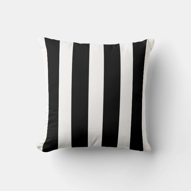 Coussin de décoration chic rayé vertical noir et b (Recto)