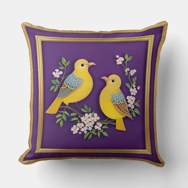 🐦 Coussin de décoration jeté oiseau doré orné Lux (Recto)