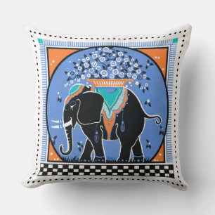 Coussin de défilé d'éléphants en bleu