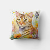 Coussin de design floral de chats du Bengale (Recto)